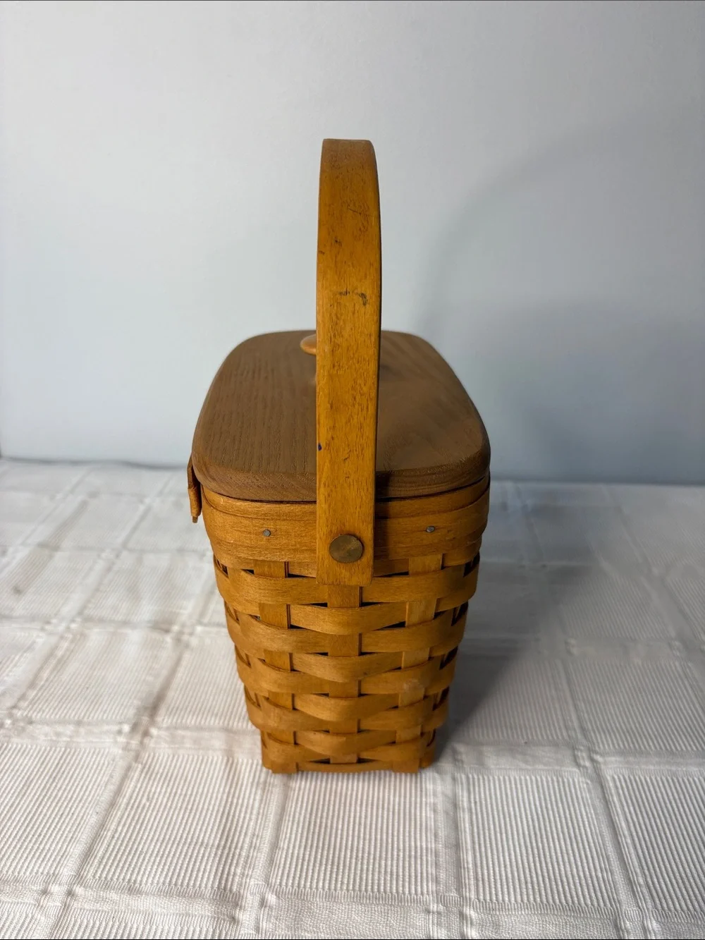 Vintage 1994 Longaberger Dresden Wooden Basket with Lid and 5 Signatures